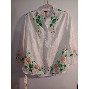 Vtg Loubella Extendables White Floral Long Sleeve Blouse Sz 12/13